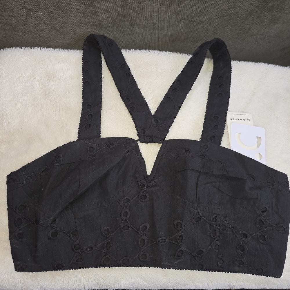 NWT Commense Black Eyelet Cropped Bustier Top